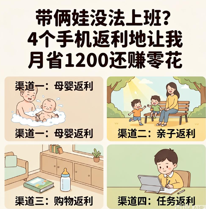 带俩娃没法上班?4个手机返利地让我月省1200还赚零花 带俩娃没法上班?4个手机返利地让我月省1200还赚零花