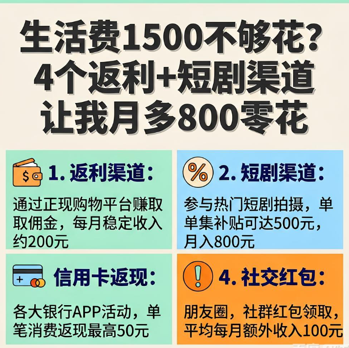 生活费1500不够花？4个返利+短剧渠道让我月多800零花