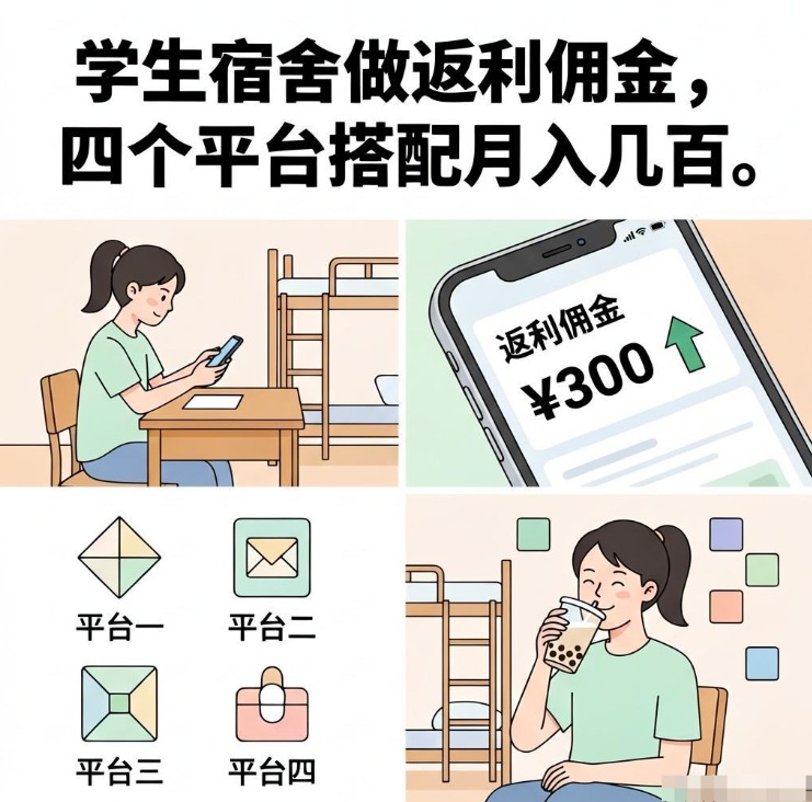 学生宿舍做返利佣金,四个平台搭配月入几百 学生宿舍做返利佣金,四个平台搭配月入几百