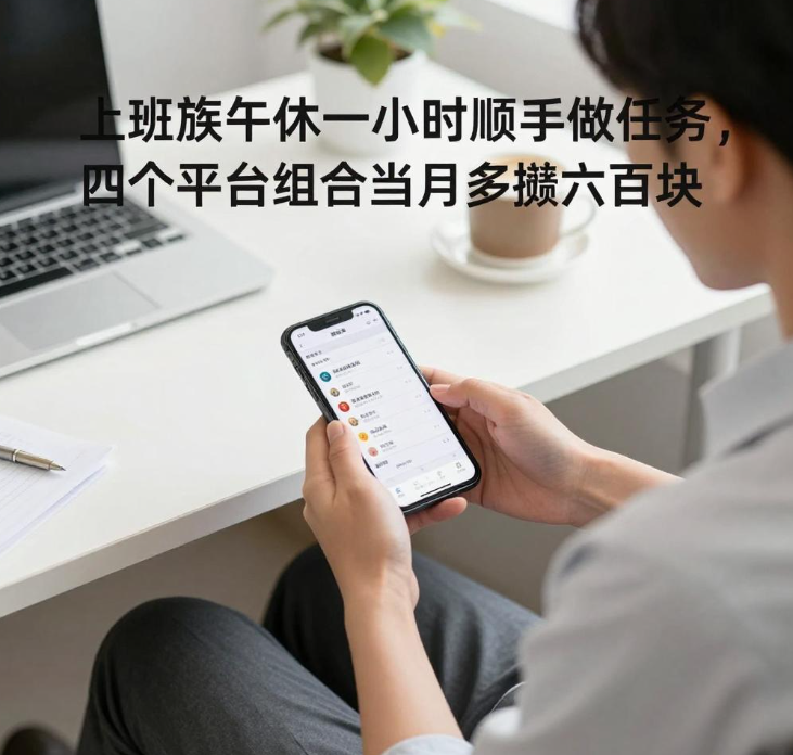 上班族午休一小时顺手做任务，四个平台组合当月多攒六百块