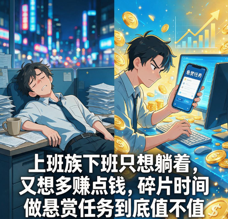 上班族下班只想躺着，又想多赚点钱，碎片时间做悬赏任务到底值不值