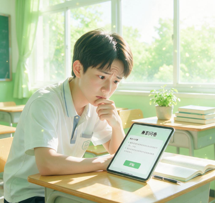 学生课间答问卷，调查兼职会不会耽误学习