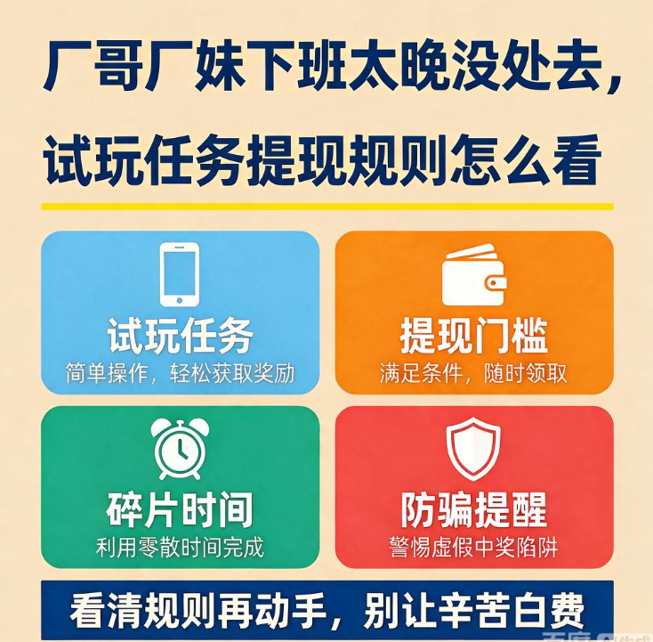 厂哥厂妹下班太晚没处去,试玩任务提现规则怎么看 厂哥厂妹下班太晚没处去,试玩任务提现规则怎么看