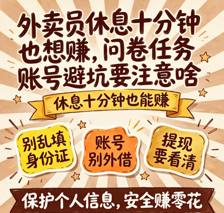 外卖员休息十分钟也想赚,问卷任务账号避坑要注意啥 外卖员休息十分钟也想赚,问卷任务账号避坑要注意啥